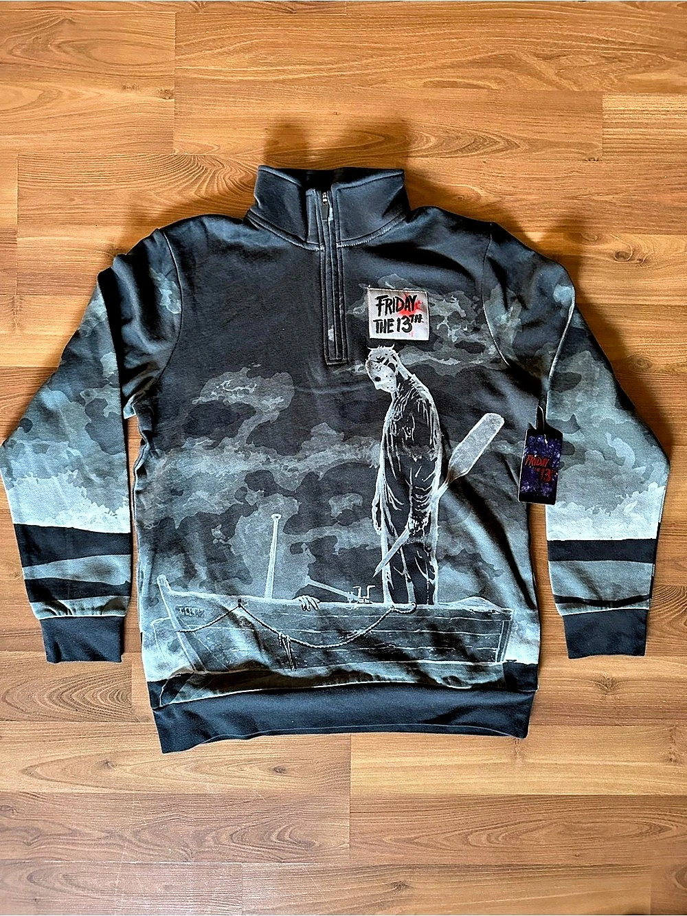 🆕 BoxLunch Friday the 13th Quarter-Zip Sweatshirt in Black & Gray Size Medium